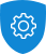 Blue shield icon with white outlined award badge in the middle. 